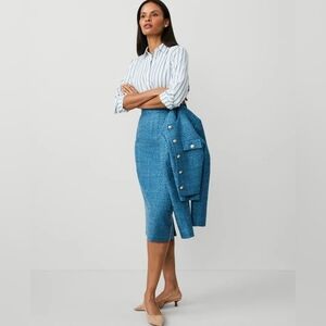 Ann Taylor Blue Tweed Jacket and Skirt Set